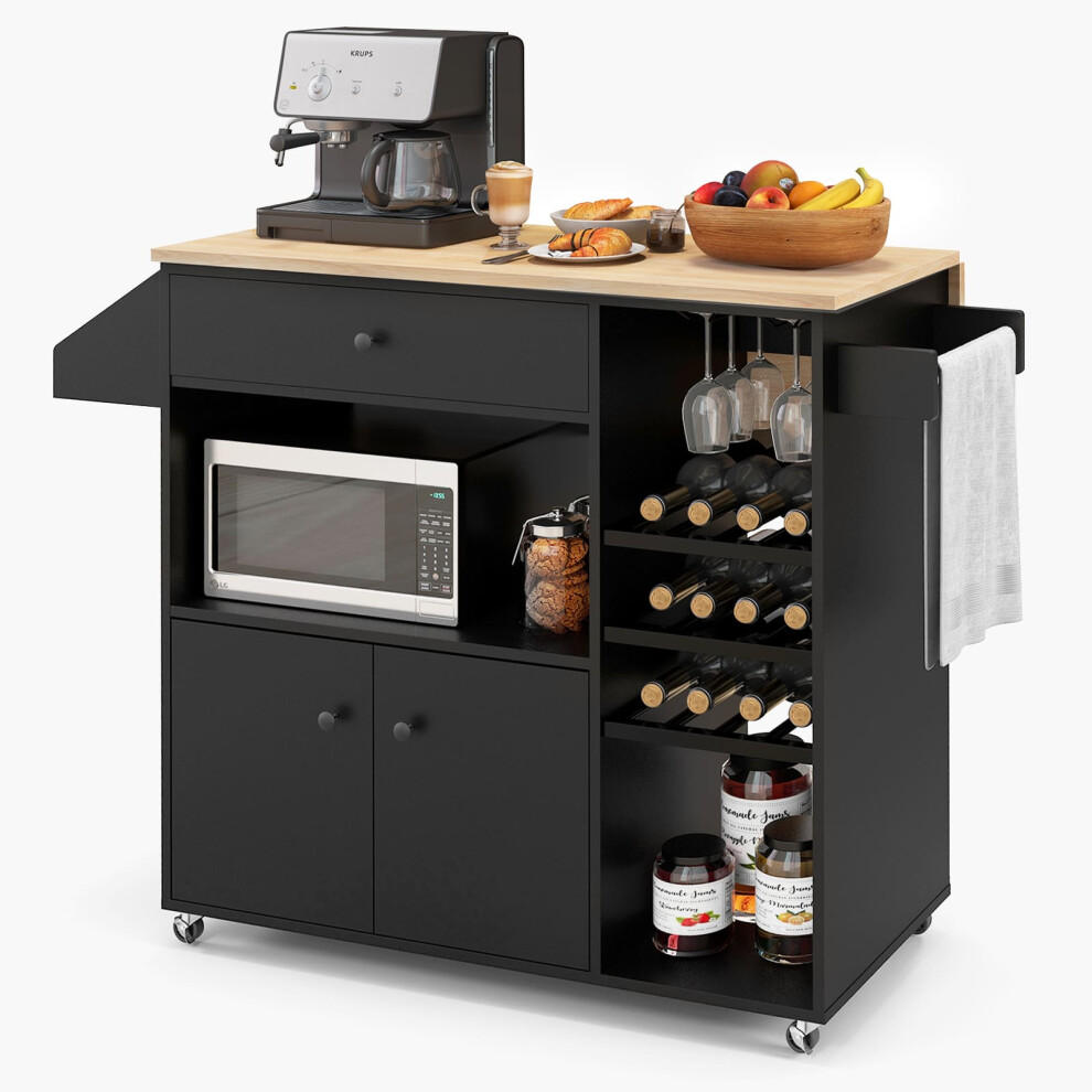 Drop Leaf Kitchen Island Cart Mobile Buffet Serving Cart-Black