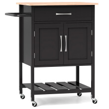 Rolling Kitchen Island Cart Mobile Serving Cart with Drawer-Black