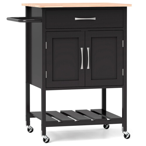 Casart Rolling Kitchen Island Cart Mobile Serving Cart with Drawer-Black