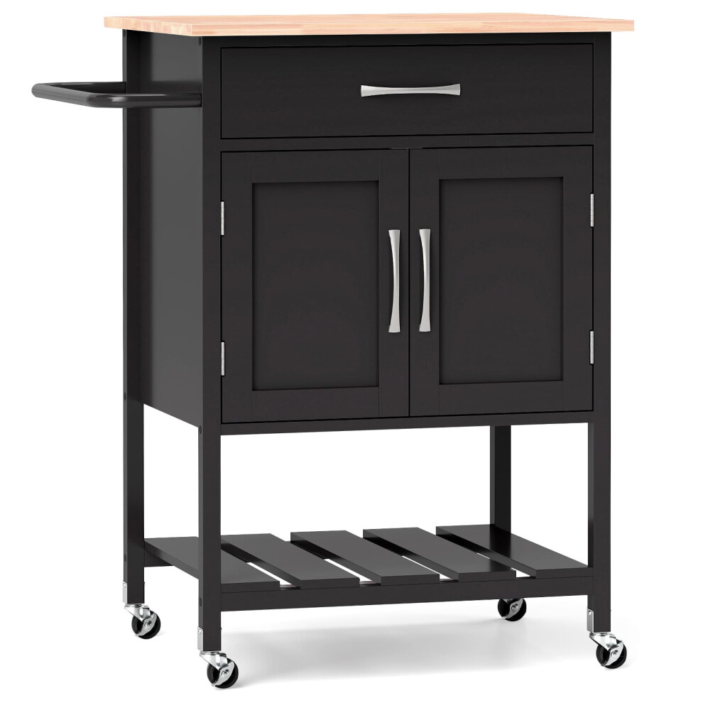 Rolling Kitchen Island Cart Mobile Serving Cart with Drawer-Black