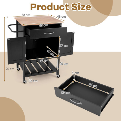 Casart Rolling Kitchen Island Cart Mobile Serving Cart with Drawer-Black 1