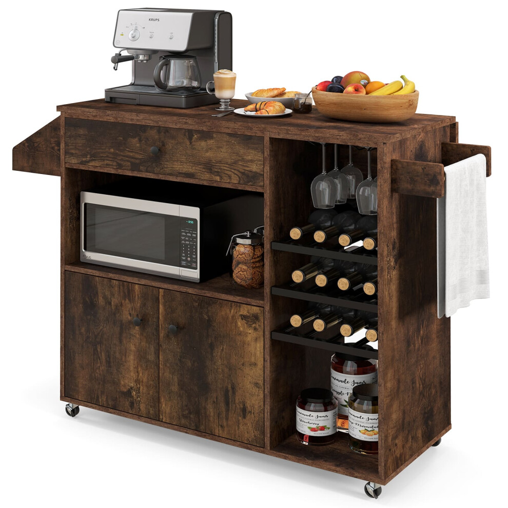Drop Leaf Kitchen Island Cart Mobile Buffet Serving Cart-Coffee