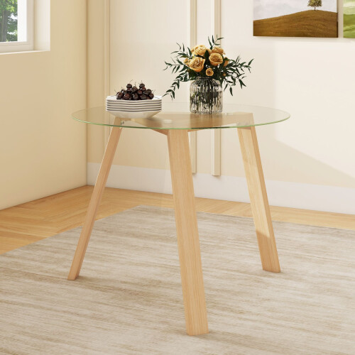 Casart 35.5” Circle Kitchen Table Round Glass Dining Table for 4-Natural 2
