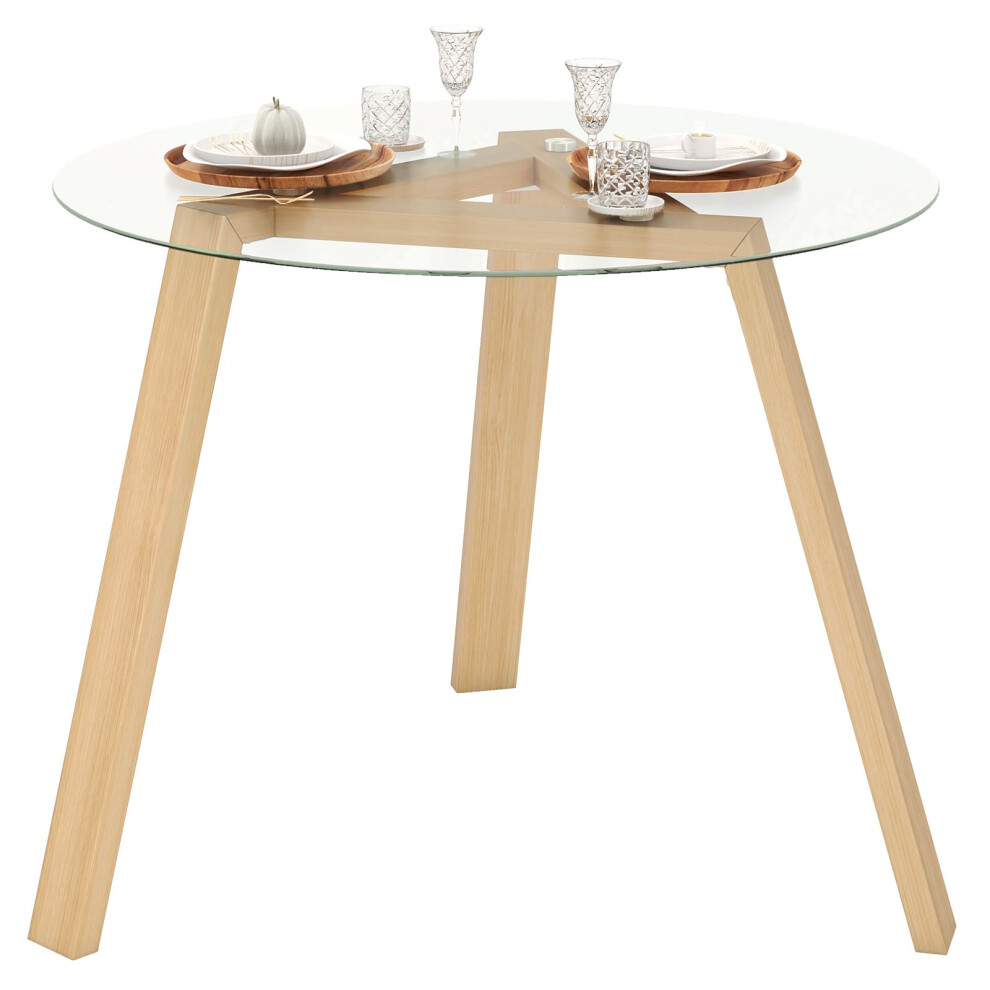 35.5” Circle Kitchen Table Round Glass Dining Table for 4-Natural