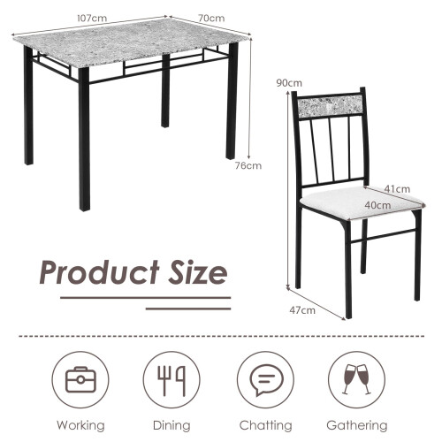 Casart Marble 5-piece Kitchen Dining Set Dining table w/Sponge Cushion-Grey 1