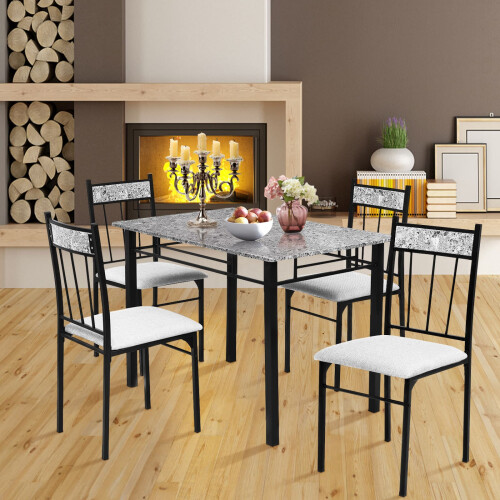 Casart Marble 5-piece Kitchen Dining Set Dining table w/Sponge Cushion-Grey 2