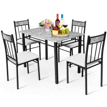 Marble 5-piece Kitchen Dining Set Dining table w/Sponge Cushion-Grey