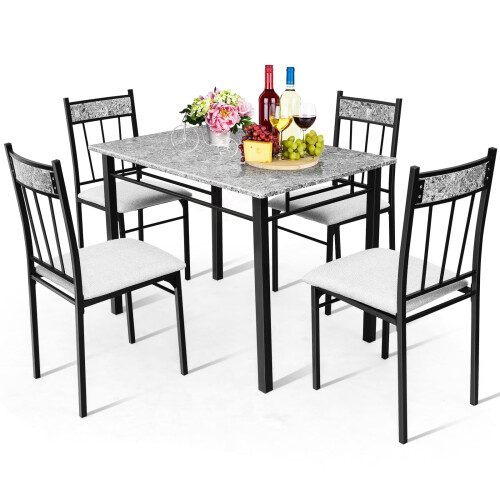 Casart Marble 5-piece Kitchen Dining Set Dining table w/Sponge Cushion-Grey