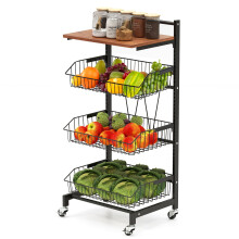 Kitchen Storage Cart on Wheels Fruit and Vegetable Storage Cart-Black
