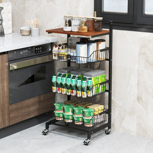 Casart Kitchen Storage Cart on Wheels Fruit and Vegetable Storage Cart-Black 2