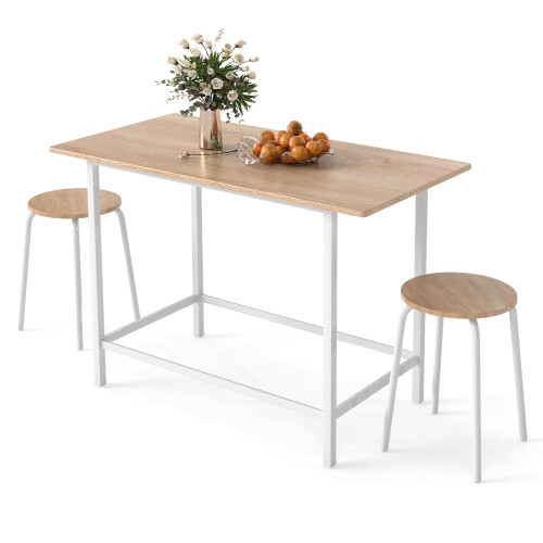 Casart 3-Piece Dining Set Kitchen Table and Chairs for 2 w/ Square Table-White
