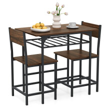 Dining Table Set for 2 3-Piece Wood Rectangular Table & Chair Set w/ Metal Frame Coffee