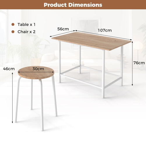 Casart 3-Piece Dining Set Kitchen Table and Chairs for 2 w/ Square Table-White 1