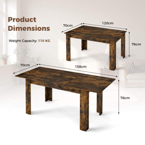 Casart Extendable Dining Table Modern Kitchen Table w/ L-shaped Legs Rustic Brown 1
