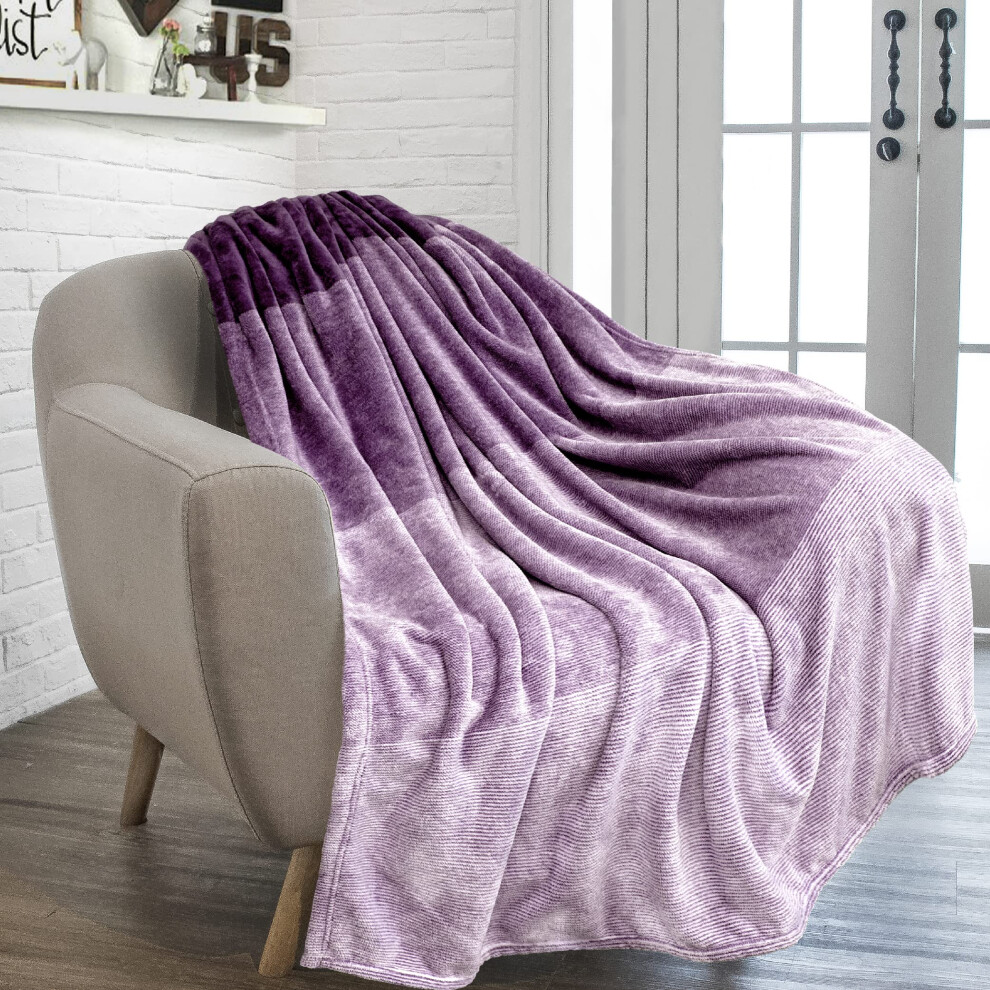 PAVILIA Purple Ombre Fleece Throw Blanket for Couch  Soft Flannel Blanket for Sofa Bed Room  Plush Lightweight Light Lavender Lilac Gradient Blanket