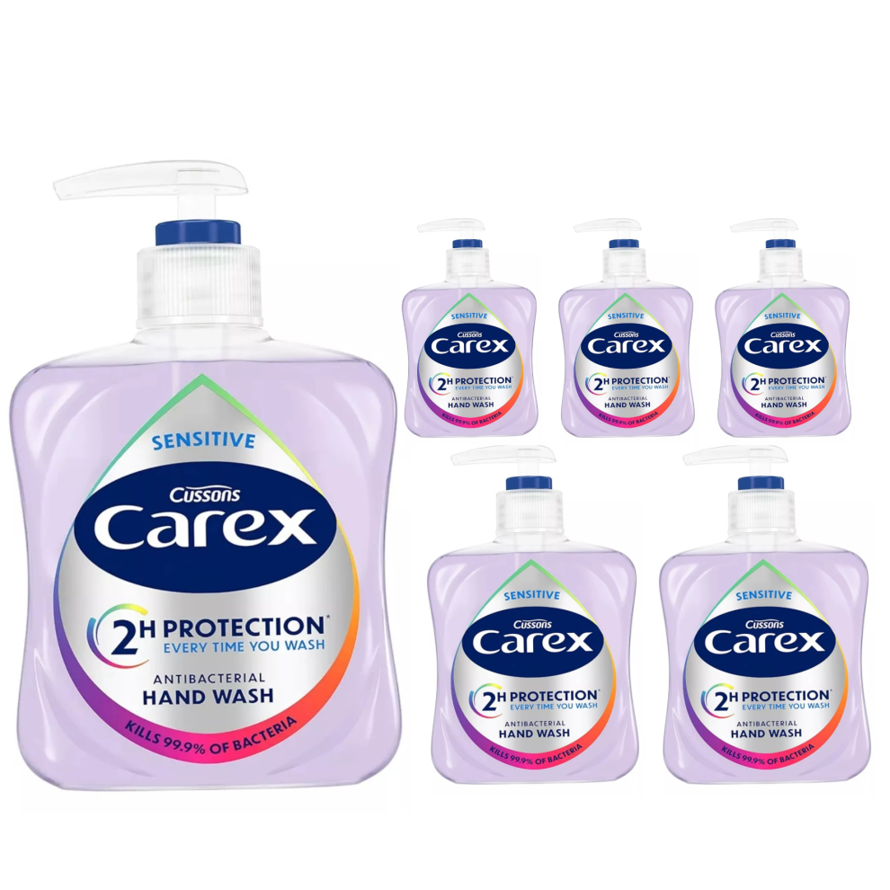 6 x 500ml Cussons Carex 2 Hour Protection Antibacterial Sensitive Pump Hand Wash