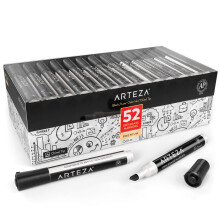 Arteza zwarte droog uitwisbare markers, bulkverpakking van 52 whiteboardmarkers, beitelpunt, geurarme inkt, langdurig en gemakkelijk te wissen, i