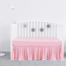 Pink Crib Skirt Pleated with White Lovely Pompoms Bedding Dust Ruffle for Baby Girls 14 Drop Fit All Standard Crib Bed Fade Resistant Crib Bed Ski