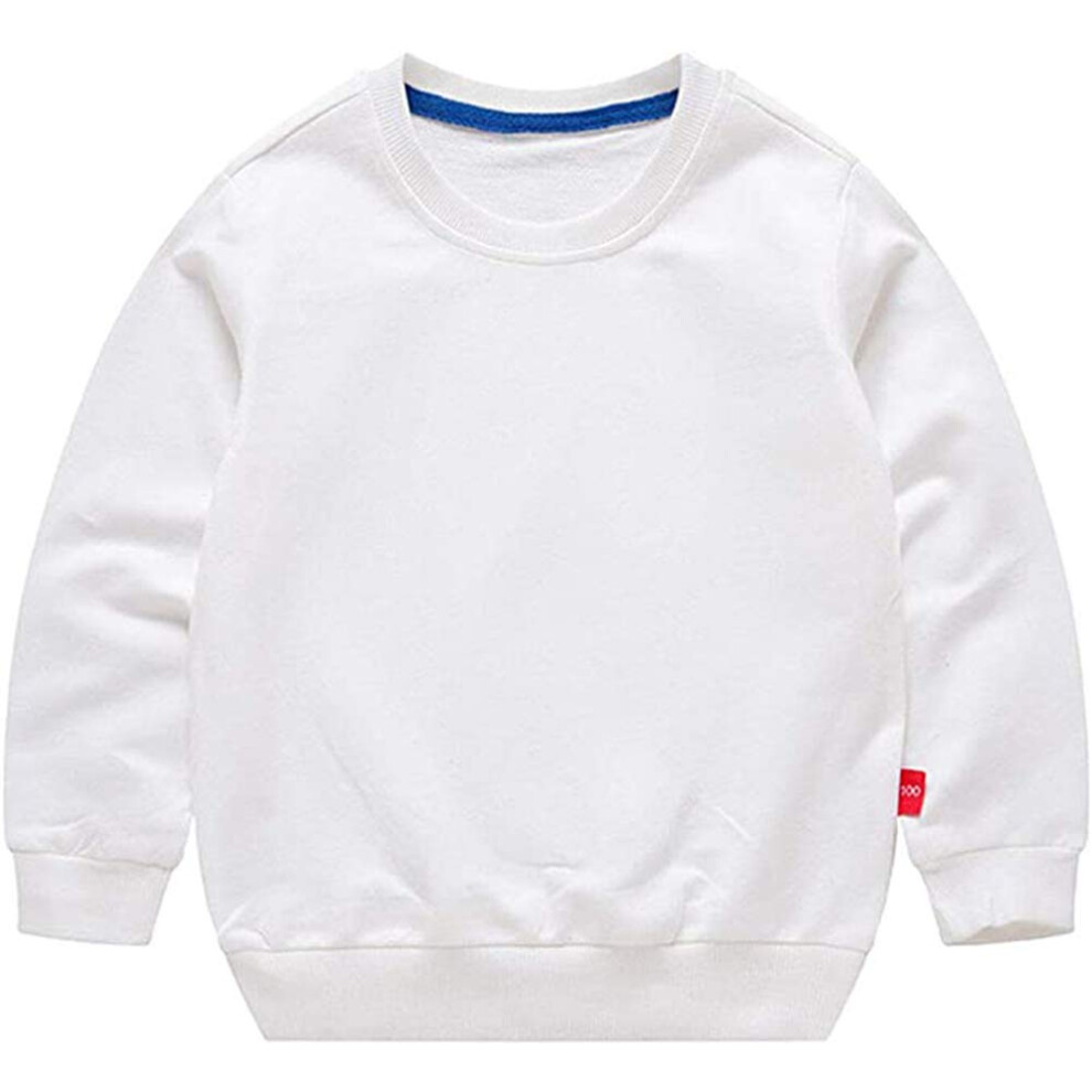 Haxico Sweat-Shirt Unisexe En Coton Uni Pour Enfants, Col Ras Du Cou, Manches Longues, Blanc, 100 3T-image