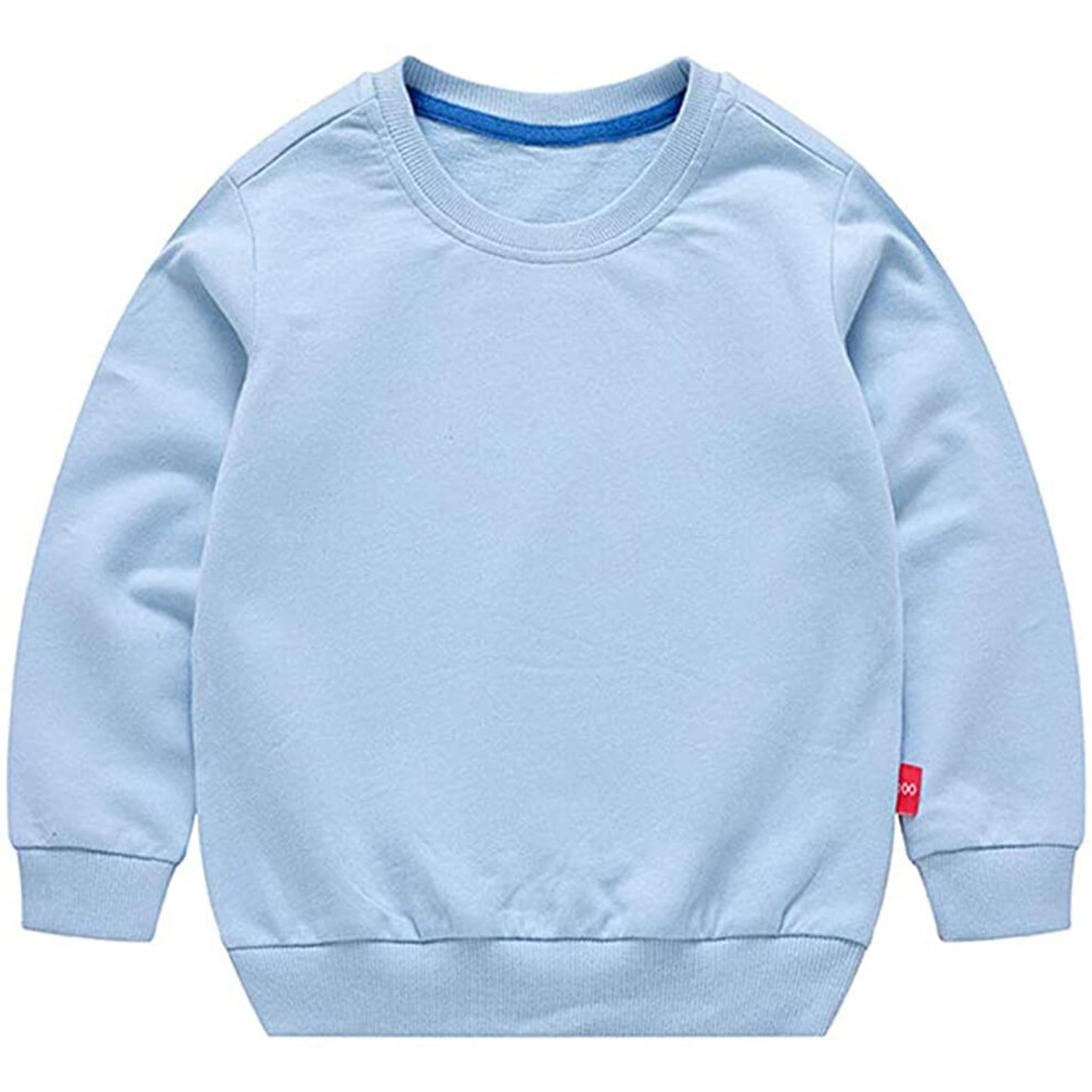 HAXICO Unisex Kids Solid Cotton Thin Pullover Sweatshirt T-Shirt Toddler Baby Crewneck Long Sleeve Tshirts Tops Blouse Light Blue  12 Months-image-OPC-PFKYY7Z-NEW
