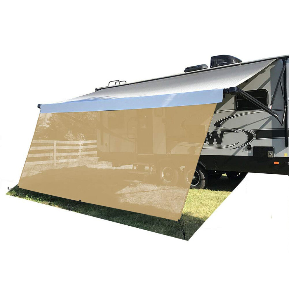Tentproinc Auvent De Camping-Car 8' X 18' 3'' - Beige, Pare-Soleil En Maille, Bloqueur Uv, Kits Complets, Abri Pour Camping-Car, Caravane, 3 Ans-image
