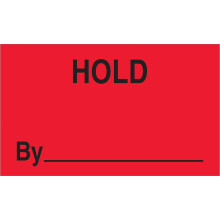 Etiquetas/Adesivos "Hold by", 3" x 5", Vermelho Fluorescente, 500 Etiquetas por Rolo (1 Rolo)