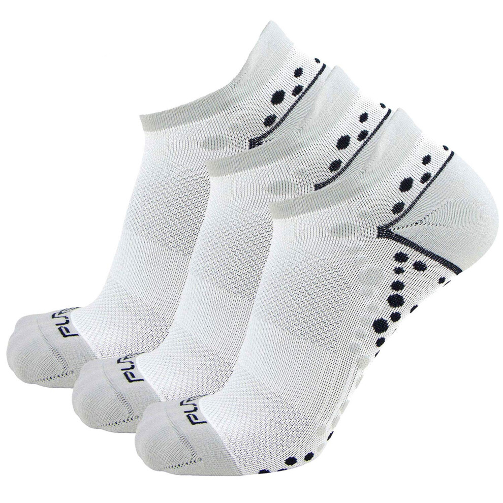 Pure Compression No-Show Anti-Blister Running Socks - Moisture Wicking Sport Socks for Men  Women L/XL  White - 3 Pack