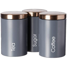 Conjunto de 3 Latas MegaChef para Açúcar, Café e Chá em Cinza Fosco