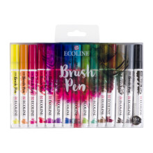 Ecoline Brush Pen Set - 15 nestemist akvarellikyn - perusvrit | Sekoitettavat sivellinmerkit ksinkirjoituksiin ja askarteluun