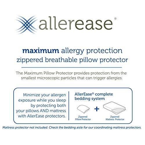 Set of 2 StandardQueen AllerEase Pillow Protectors - Moisture Wicking  Advanced Allergy Protection - Premium Polyester  Zippered Protectors 2