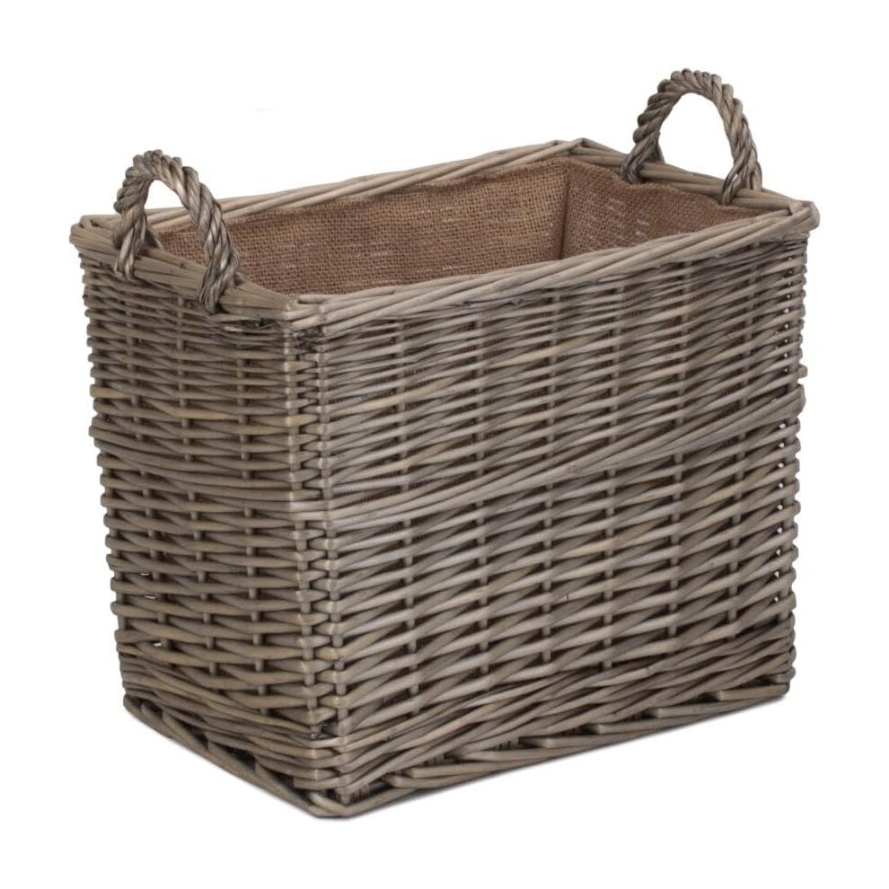 Rectangular Hessian Lined Wicker Log Storage Basket, Rattan
