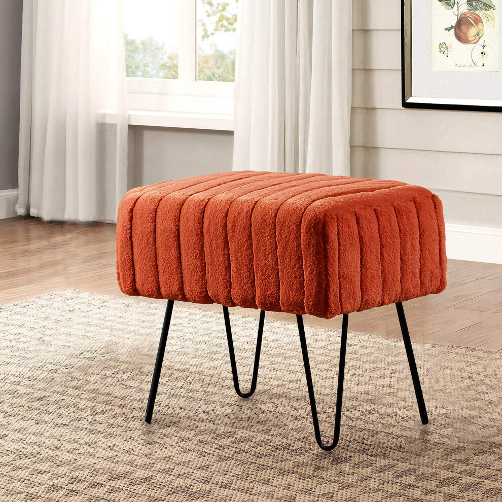 Home Soft Things Banc ottoman orange en fausse fourrure de vison super doux 48 x 33 x 43 cm H Repose-pieds de salon en terre d'ombre Banc de maqu