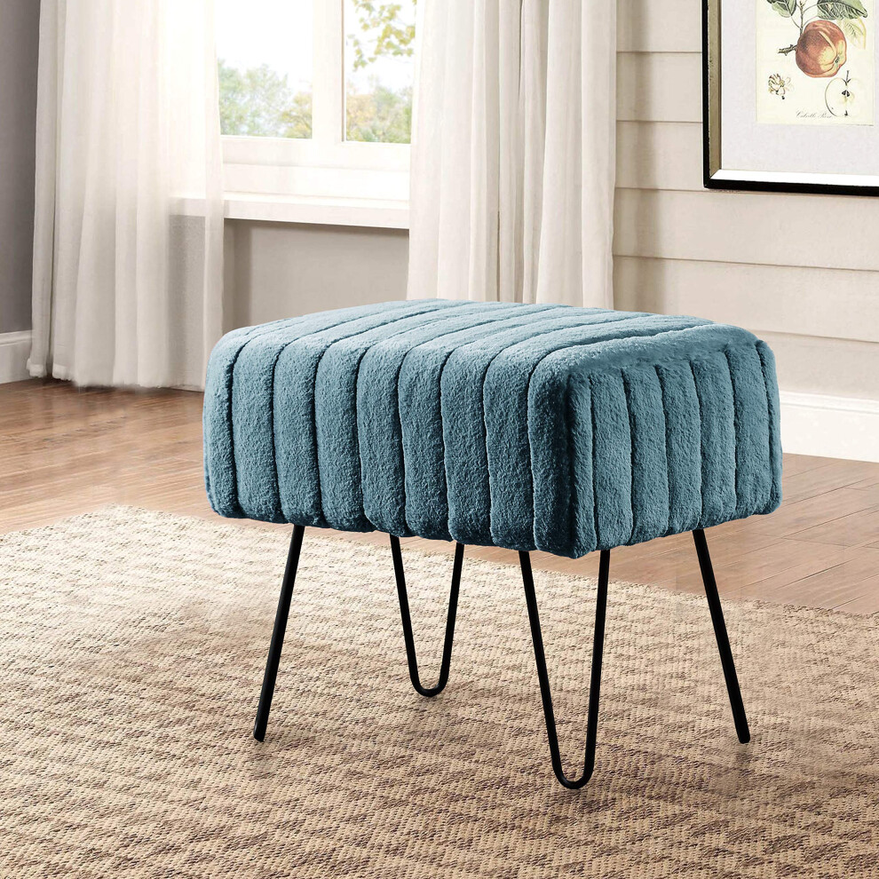 Banc ottoman en fausse fourrure de vison bleu Home Soft Things 48 x 33 x 43 cm H bleu sarcelle fonc   , repose-pieds, tabouret d'entr   e, banc de ma