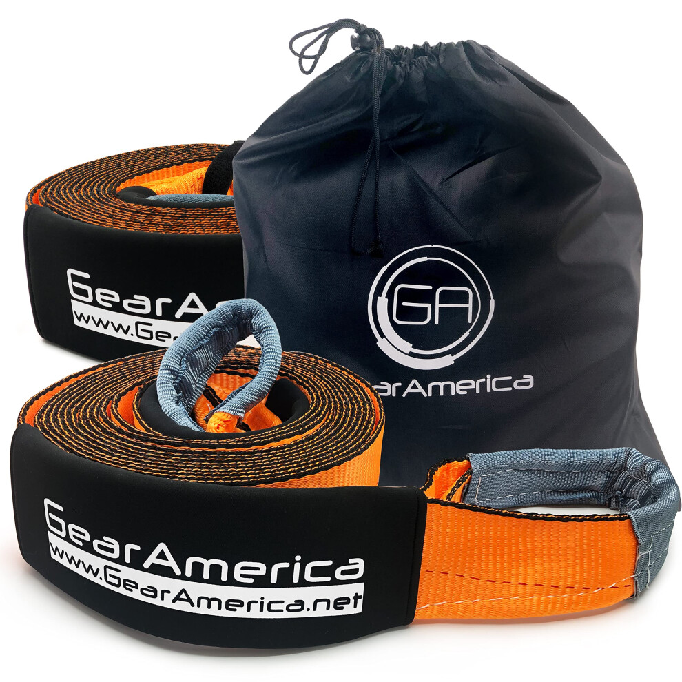 Gearamerica Recovery Tow Straps 4 X 30 2 Pack - Heavy Duty 45 000 Lbs 225 Us Tons Strength - Emergency Off Road Towing & Recovery - Triple Reinforced 689354969050