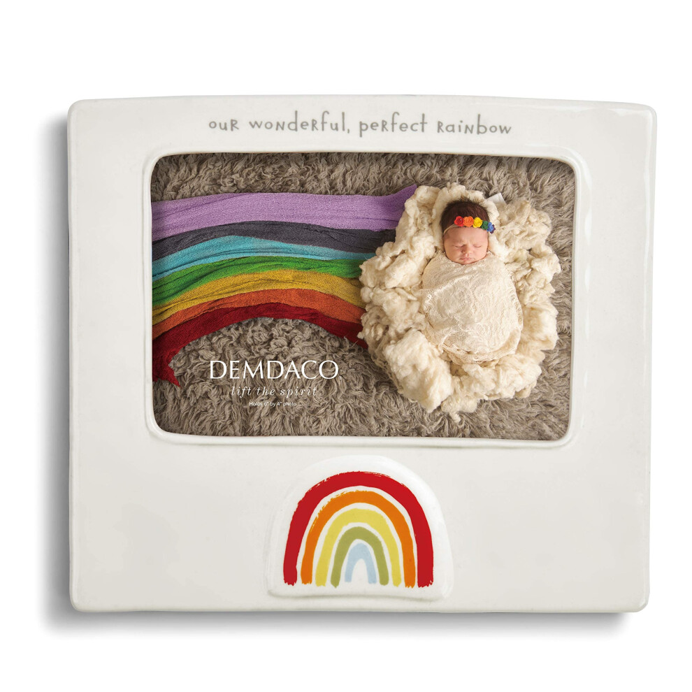 Cadre Mural Et De Table En C Ramique Demdaco Rainbow Baby, Blanc Brillant, 8 X 7-image