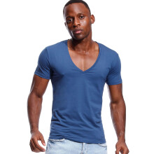 Mly V nyak frfi pl mlyen dekoltlt Vneck Tee lthatatlan pl Vee Top Blue XL