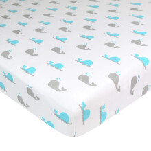 American Baby Company 15"""" x 33"""" prosteradlo na korbicku s potiskem 100% prrodn bavlna Jersey plet Aqua Whale mekk prodyn pro chlapce a dvky