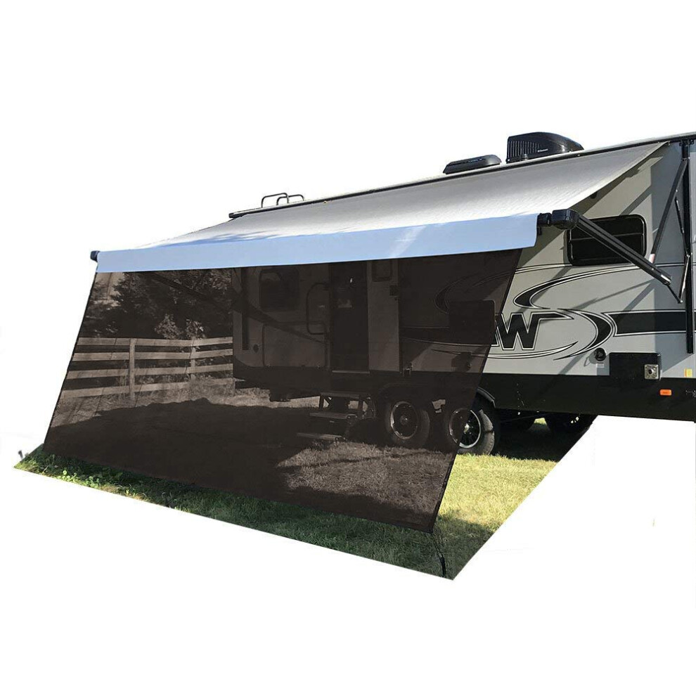Tentproinc RV Awning Sun Shade Screen 9' X 14' 3'' - Brown Mesh Sunshade UV Blocker Complete Kits Motorhome Camping Trailer Canopy Shelter - 3 Years L-image-OPC-PFM57CJ-NEW