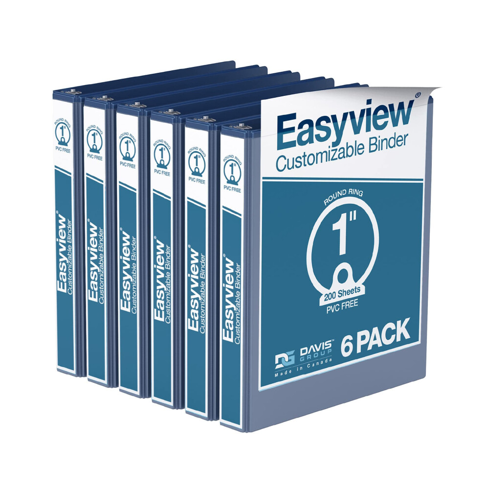 EasyView Premium 1-Inch Binders with clear-View covers  3-Ring Binders for School  Office  or Home  colored Binder Notebooks  Pack of 6  Round Ring  R