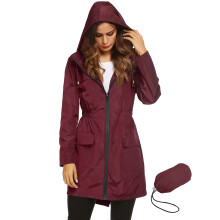 Giacca antipioggia leggera impermeabile da donna LOMON, impermeabile con cappuccio per attivit    all'aperto, taglia L, rosso vino
