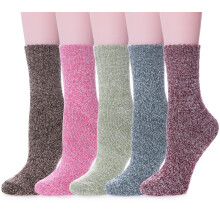 MQELONg dames 5 paar zachte dikke comfort casual katoen warme wol crew wintersokken (5-pack effen kleur F)