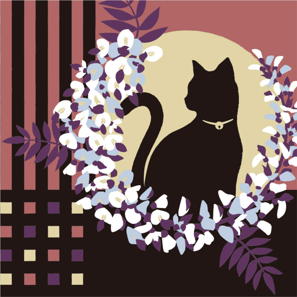 Yu-Soku Furoshiki Inpakdoek Japanse Traditionele Stoffen Kattenbijeenkomst In De Lentenacht-image