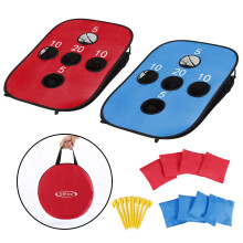 Prenosn    skladacia hracia sada G4Free Cornhole s 5 jamkami a 8 vreckami na sedacie m   so, velkost 90 cm x 60 cm, na kempovanie a cestovanie