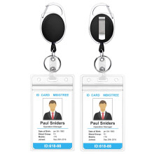 2 Pack ID Badge Porte-badge avec badge a clips Rendable Carte d'identite claire lourde retractable Porte-laniere vertical avec bobine a badge car