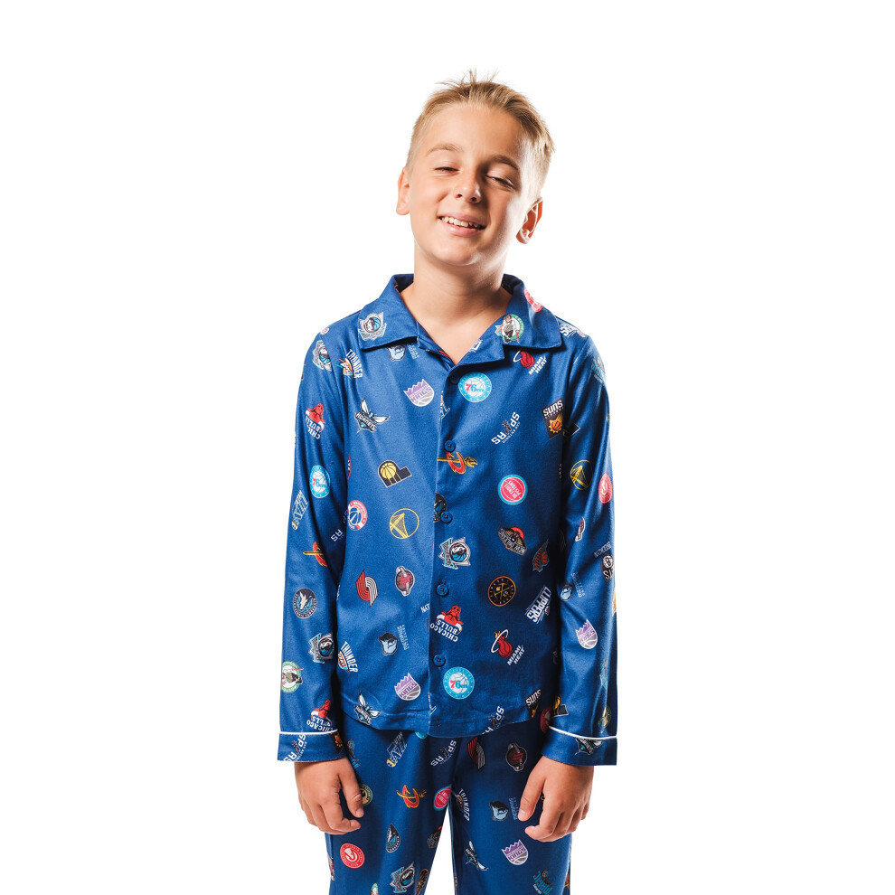 Pyjama 2 Pi Ces Nba Multi- Quipes Pour Gar On, Ensemble De V Tements De Nuit En Flanelle, Bleu Marine, Tailles 14-16, HAY5849F-image