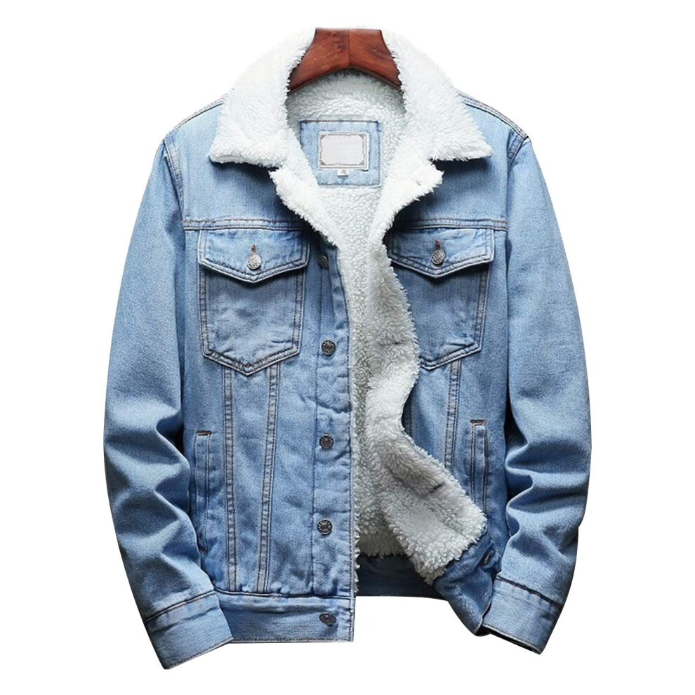 Veste camionneur en jean ?pais doubl?e polaire sherpa ? revers pour homme Omoone 0176-Bleu clair-S