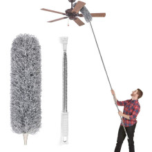 Lomida Microfiber Duster with Extension Pole(Stainless Steel) Extra Long 100 inches with Bendable Head Extendable Duster for Cleaning High Ceiling