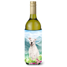Caroline's Treasures Flowers White Staffie Bull Terrier Weinflasche Hugger Cold-Beverage-Koozies 750 ml Mehrfarbig
