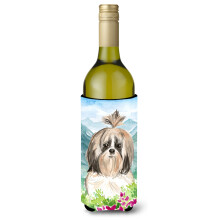 Caroline's Treasures CK2521LITERK Mountain Flowers Shih Tzu Weinflasche Hugger Cold-Beverage-Koozies 750 ml Mehrfarbig