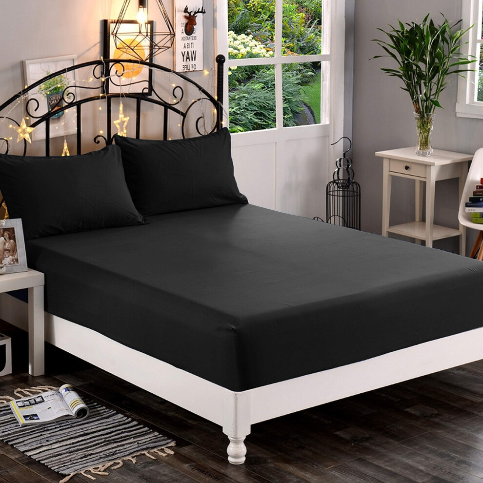 Elegant Comfort 1500, Lenzuolo Con Angoli Profondi Fino A 40,64 Cm, Di Qualità Alberghiera, In Morbida Microfibra, Resistente Alle Pieghe E Allo Sbiadimento, Per Letto Singolo/1 Piazza E Mezzo, Nero-image